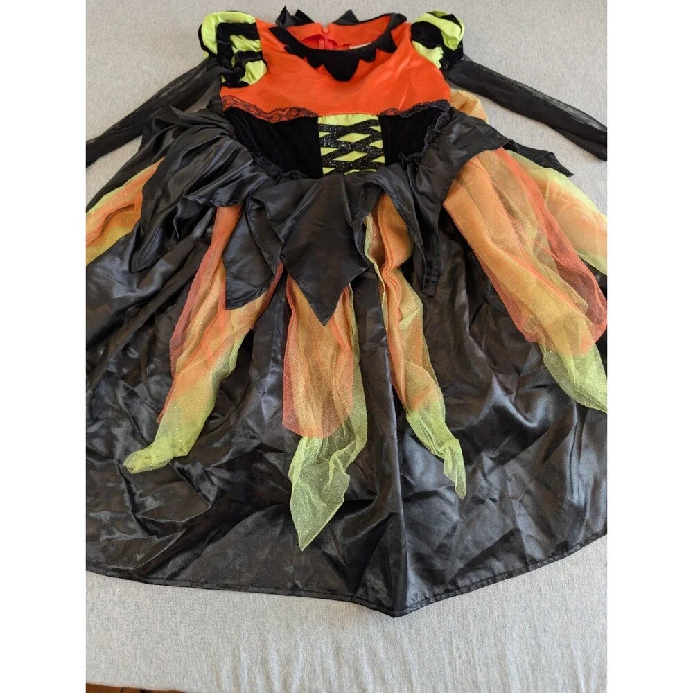 Disguise Girls Halloween Witch Costume Dress Long Sleeve Black Orange Green 4-6X